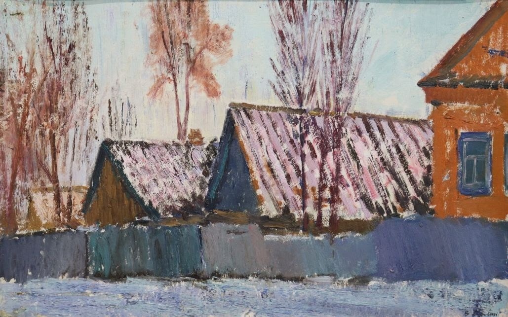 Деревня зимой. Хм. 45х70. 1960.