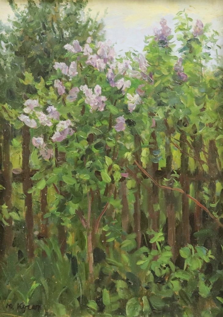 Ю.П. Кугач. Куст сирени. Км. 22×16, 1985